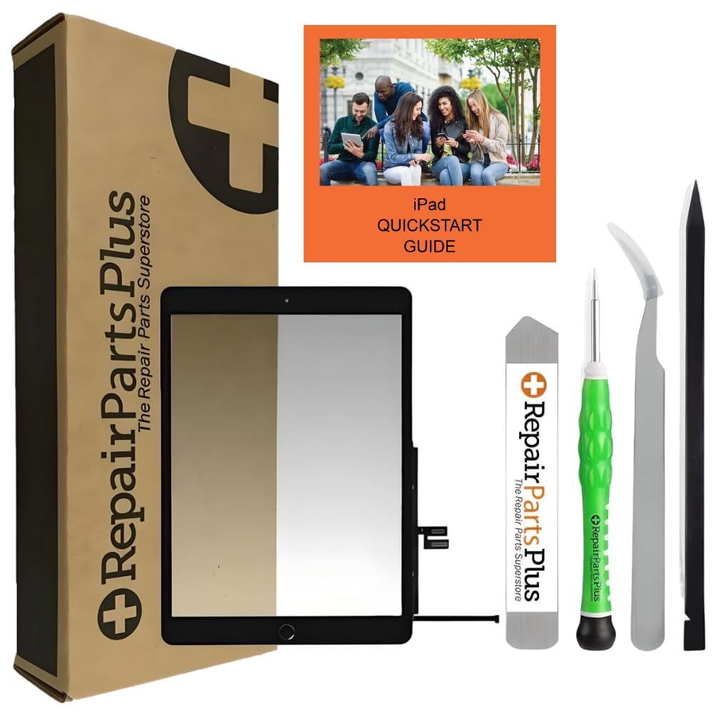 RepairPartsPlus for iPad 7 7th Gen | 8 8th Screen Replacement Glass Touch Digitizer Premium Kit (10.2", A2197 A2198 A2200 A2270 A2428 A2429 A2430) + Home Button, Adhesive, Quickstart Guide - Black