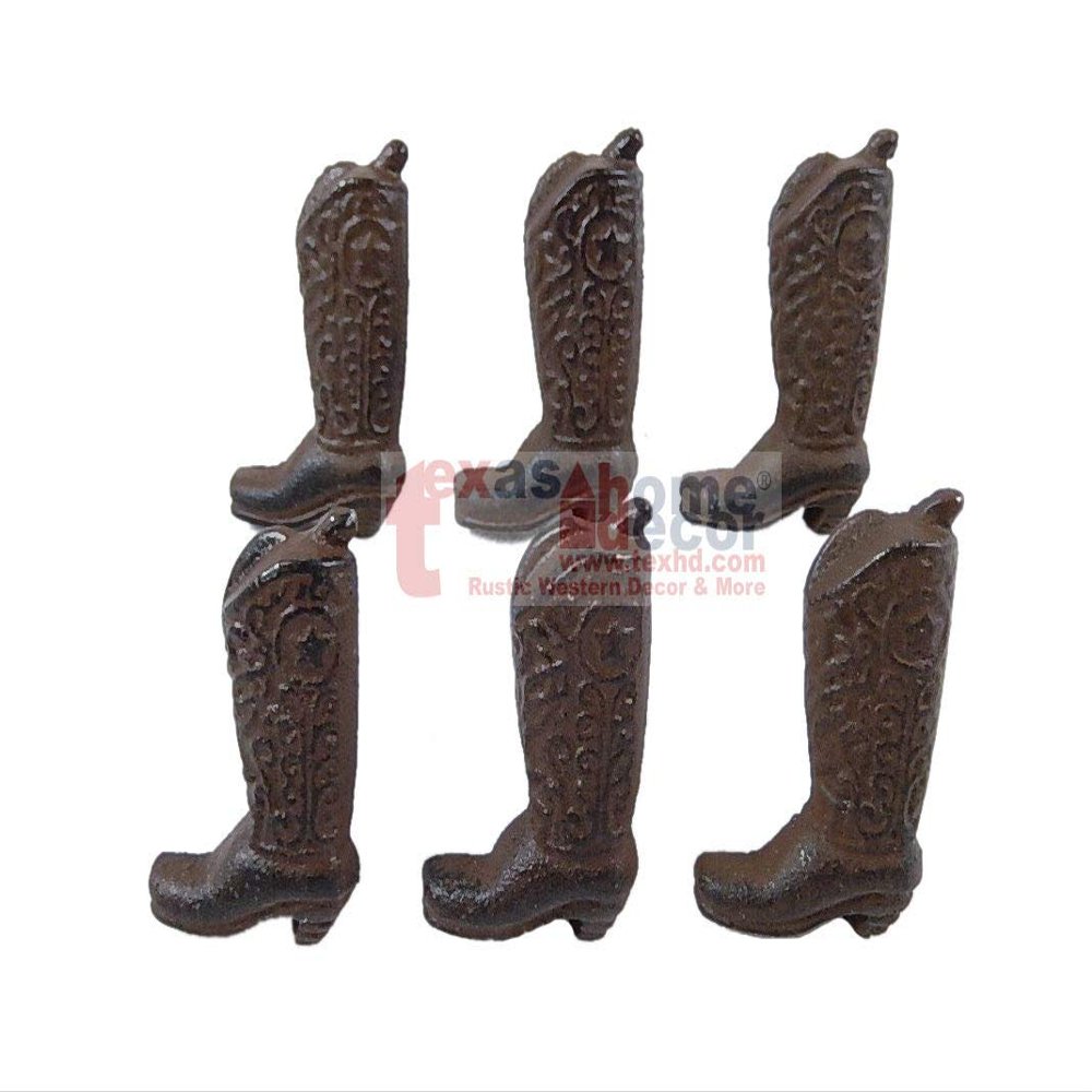 6 Rustic Western Boot Drawer Knob Handles Cabinet Door Pull Cast Iron w/SCREWS