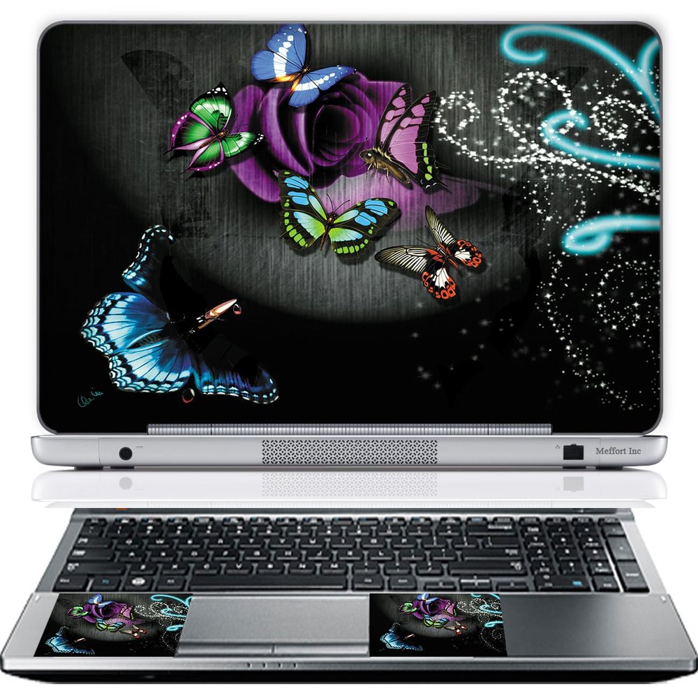 13 13.3 Inch Laptop Skin Sticker Cover Premium Sticker Cover Art Decal Decorative (Included 2 Wrist Pad Skins) - Gray Butterfly Design