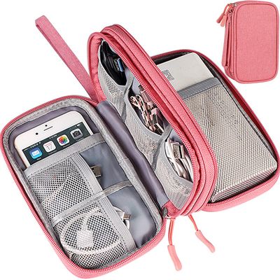 Electronics Accessories Case, Universal Electronics Accessories Organizer Pouch Bag, Waterproof Portable Cable Organizer Bag, Travel Gear Carry Bag for Cord, Charger, Flash Drive, Phone,SD Card,Pink