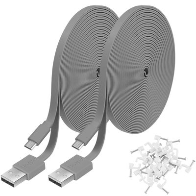 2 Pack 20FT Power Extension Cable Compatible with Wyze Cam v4,WyzeCam,Wyze Cam v3,Wyze Cam Pan, NestCam Indoor,Blink,Amazon Cloud Camera,USB to Micro USB Durable Charging and Data Sync Cord (Gray)