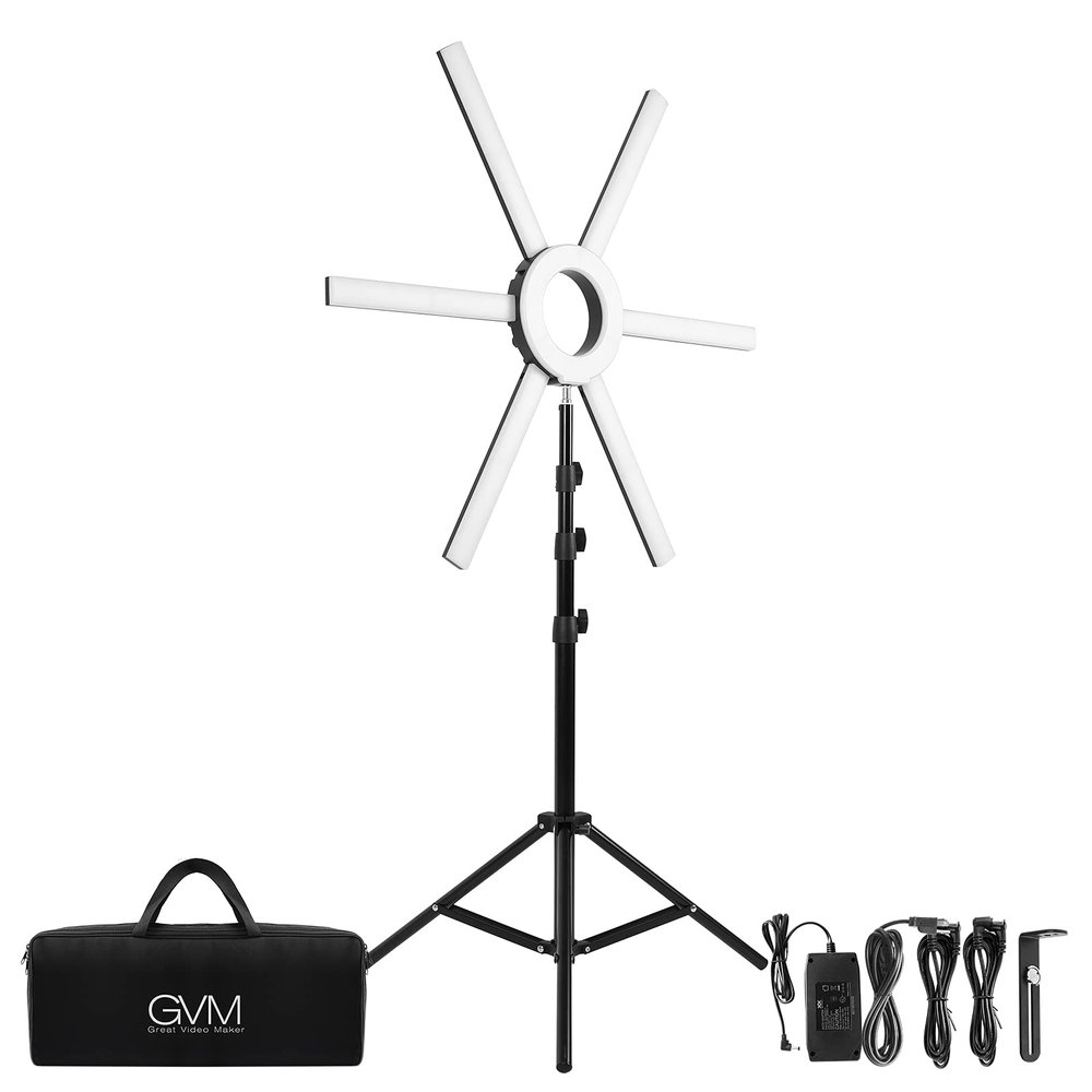 GVM Ring Light Kit with Tripod, 90W LED Circle Light with Detachable Light Bars Adjustable 3200K~5600K CRI 97+ Dimmable Bicolor LED Video Light for YouTube/Makeup/Vlogs/Live Streaming