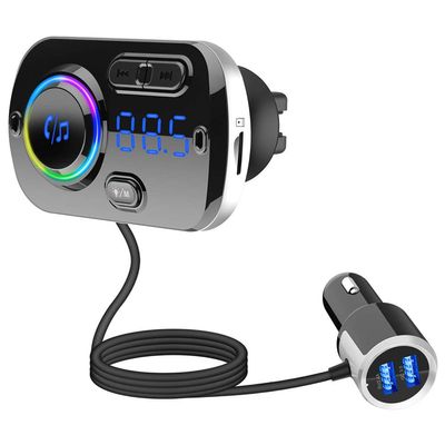 Bluetooth FM Transmitter for Car, Handsfree Wireless Bluetooth 5.0 1.2 Inch LCD MP3 Player USB Fast Charge 3.0 Car Accessories Auto FM Modulator with Atmosphere Light