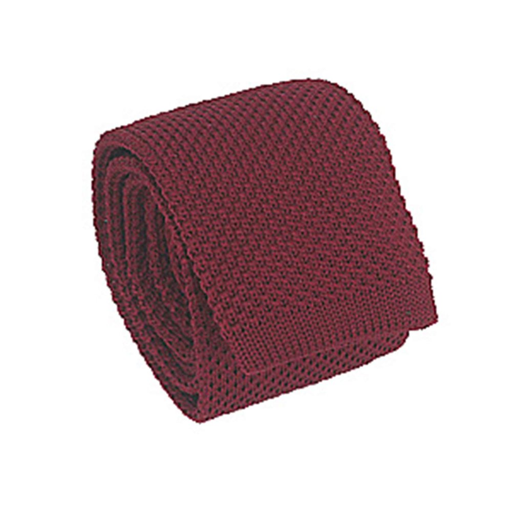 Andongnywell Mens Knitted Wedding Slim Tie Business Casual Skinny Knit Necktie Solid Color Knit Tie Neck Ties (Wine Red,One Size)