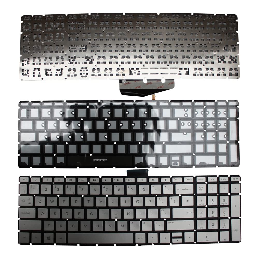 Power4Laptops UK Layout Backlit Silver Replacement Laptop Keyboard Compatible with HP Home 15-bs076nk