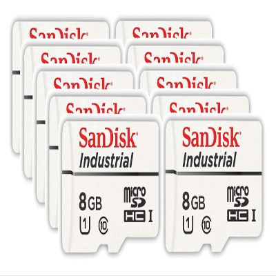 SanDisk Industrial 8GB Micro SD Memory Card Class 10 UHS-I MicroSDHC (Bulk 10 Pack) in Cases (SDSDQAF3-008G-I) Bundle with (1) Everything But Stromboli Card Reader