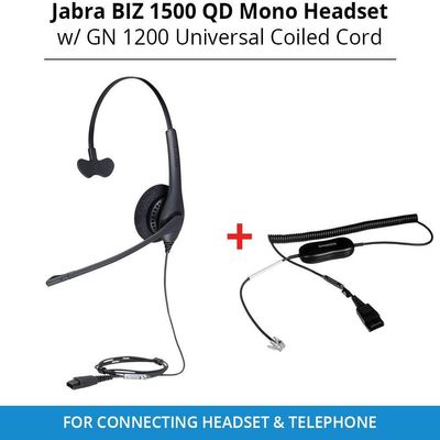 HWUSA Biz 1513-0157 QD Mono Headset with GN QD 1200 Universal Coiled Smart Cord for Connecting Headset & Telephone