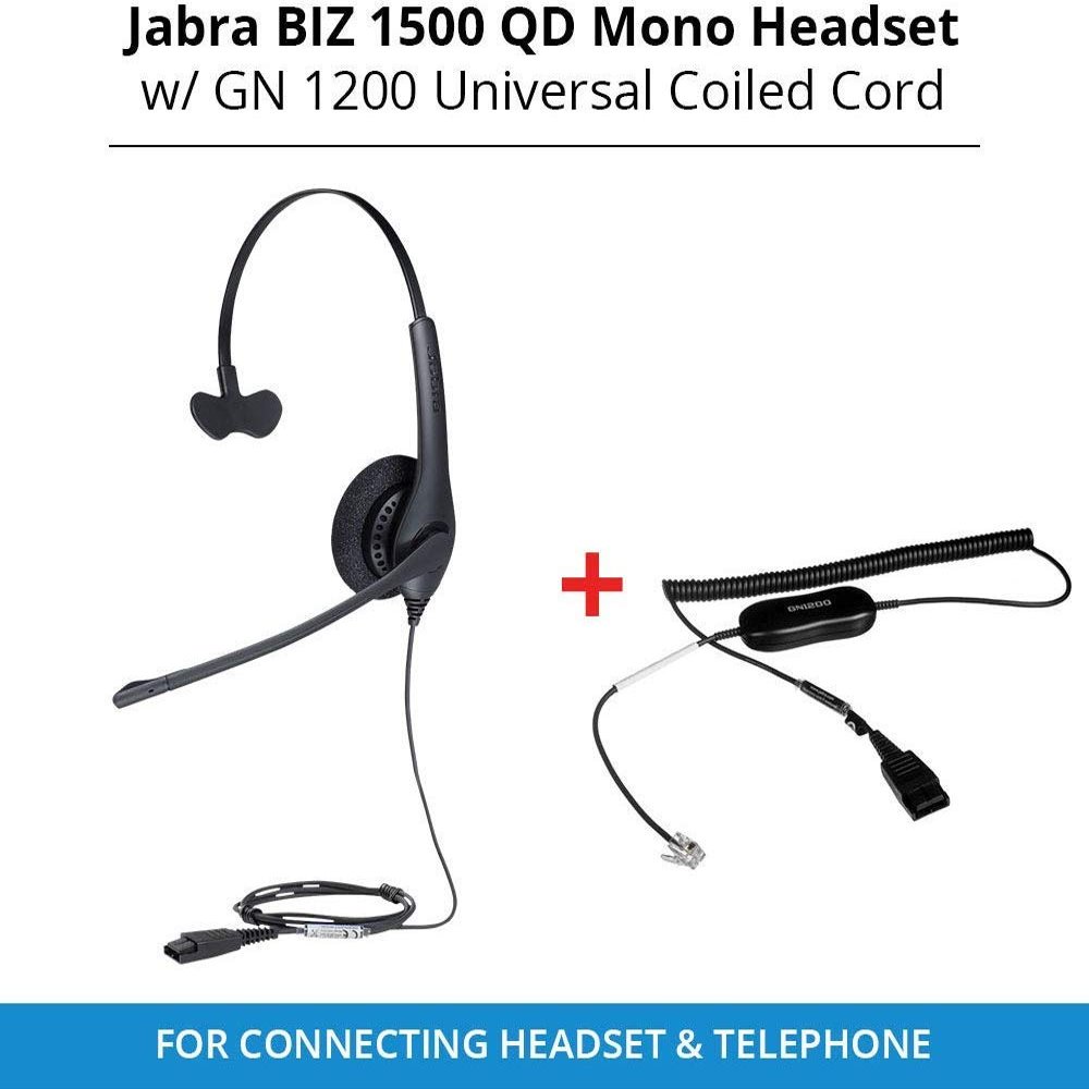 HWUSA Biz 1513-0157 QD Mono Headset with GN QD 1200 Universal Coiled Smart Cord for Connecting Headset & Telephone
