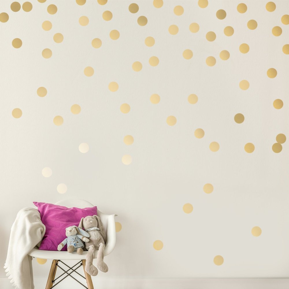 Gold Wall Decal Dots, Sundecor Metallic Vinyl Polka Dot Decor Cute Fun Removable Round Circle Art Glitter Stickers Gold Round Polka Posh Dot Decor for Room, Mirrors, and Doors (Gold, 2" x 200pcs)