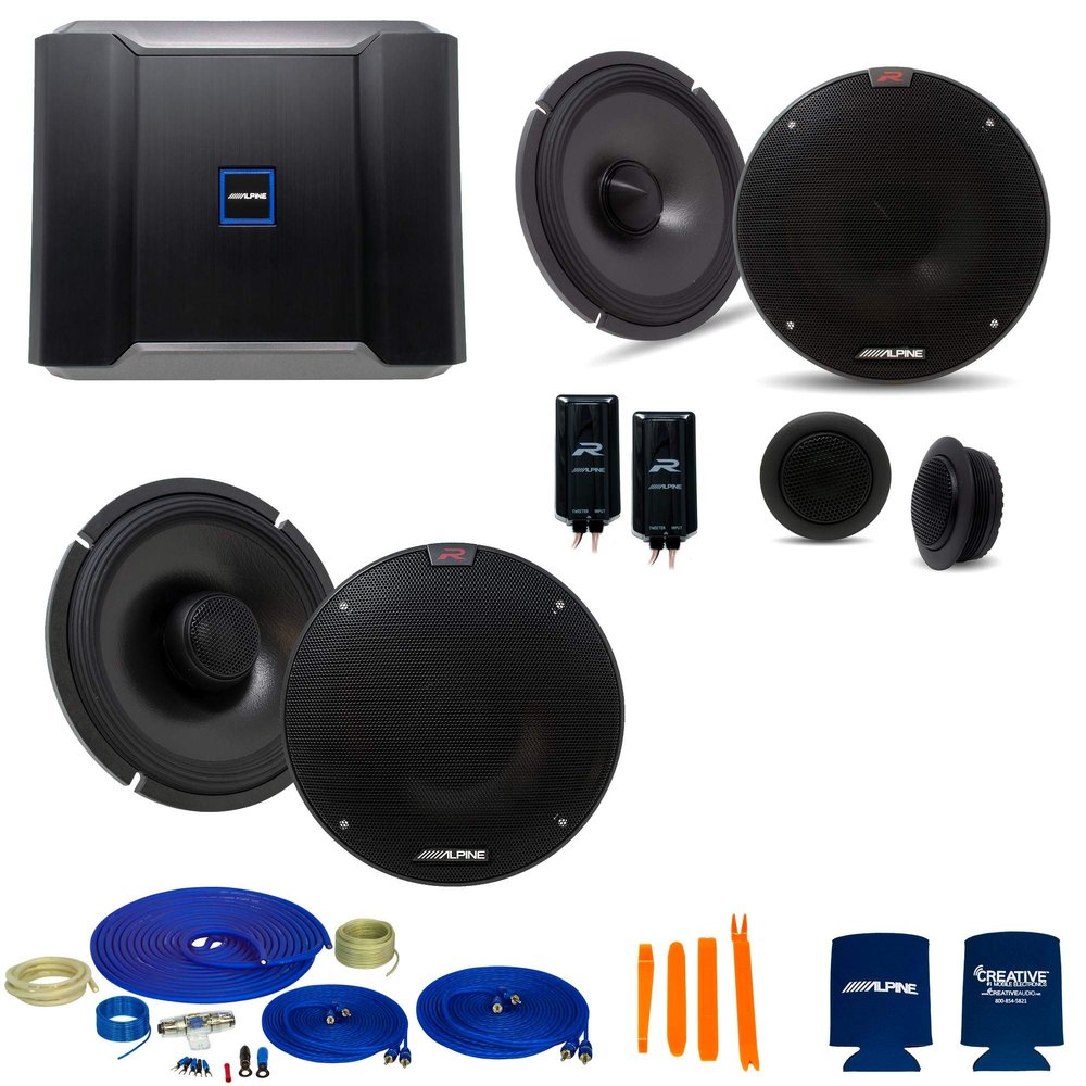 CreativeAudio Alpine Type-R Bundle 1-Pair R-S65C.2 6.5" Component, 1-Pair R-S65.2 6.5" Coax Speakers, R-A60F 600W 4-Ch Amp and Wiring