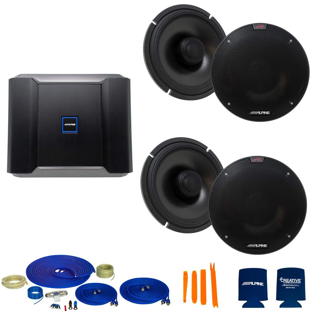 CreativeAudio Alpine Type-R Bundle 2-Pairs R-S65.2 6.5" Coax Speakers with R-A60F 600W 4-Ch Amp and Wiring