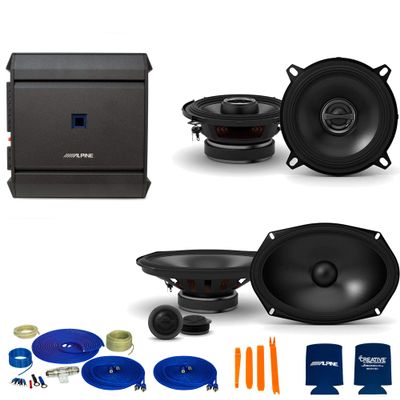CreativeAudio Alpine 1-Pair S-S50 5.25" Coax Speakers and 1-Pair S-S69C 6x9 Component Speakers with S-A32F 320W 4-Ch Amp and Wiring