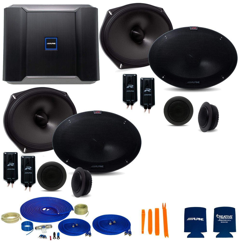 Alpine Type-R Bundle 2-Pairs R-S69C.2 6x9 Component Speakers with R-A60F 600W 4-Ch Amp and Wiring