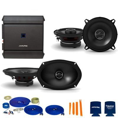 CreativeAudio Alpine 1-Pair S-S50 5.25" Coax Speakers and 1-Pair S-S69 6x9 Coax Speakers with S-A32F 320W 4-Ch Amp and Wiring