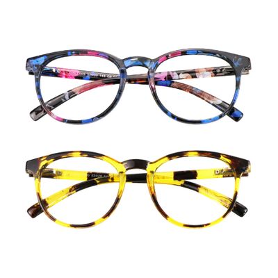 Blue Light Blocking Glasses, 2 Pairs Computer Glasses for Anti EyestrainStylish Oval Frame, Anti Glare (Pink Floral + Tortoise, No Magnification)