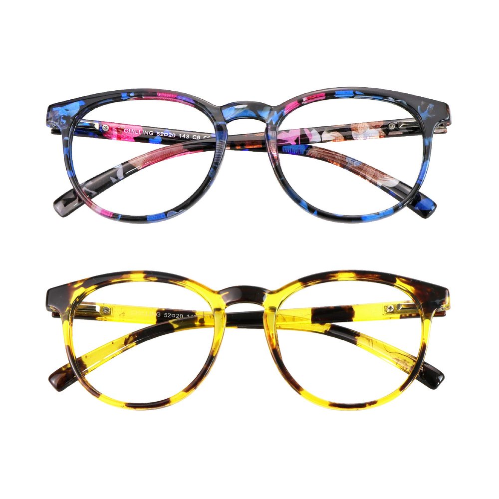Blue Light Blocking Glasses, 2 Pairs Computer Glasses for Anti EyestrainStylish Oval Frame, Anti Glare (Pink Floral + Tortoise, No Magnification)