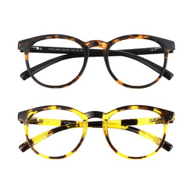 Blue Light Blocking Glasses, 2 Pairs Computer Glasses for Anti EyestrainStylish Oval Frame, Anti Glare (Dark Tortoise + Tortoise, No Magnification)