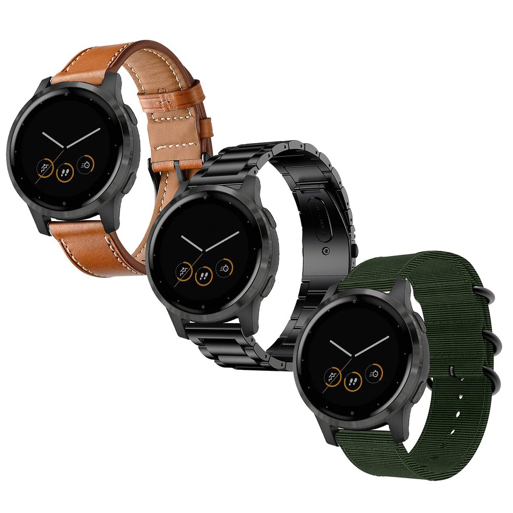 Anrir Compatible for Garmin Vivoactive 4S Watch Band, 18mm Stainless Steel, Black Leather, Woven Nylon for Garmin Vivomove 3S 39mm, Fossil Q Venture Gen 4 HR/Gen 3 Smart Watch - 3 Pack