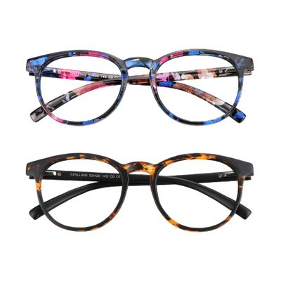 Blue Light Blocking Glasses, 2 Pairs Computer Glasses for Anti EyestrainStylish Oval Frame, Anti Glare (Pink Floral +Dark Tortoise, No Magnification)