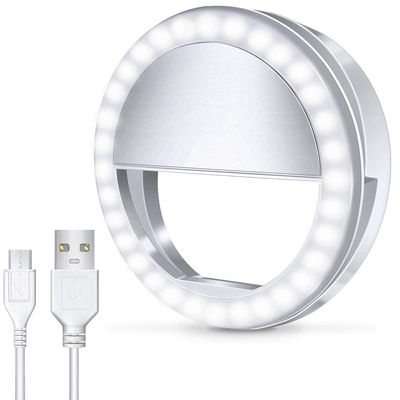 IZZA Selfie Light - LED Ring Light for iPhone - Portable Cell Phone Ring Light for Android Smartphone - Mini Cellphone Camera Photo Ringlight with Clip - Rechargeable Halo Circle Makeup Light (White)
