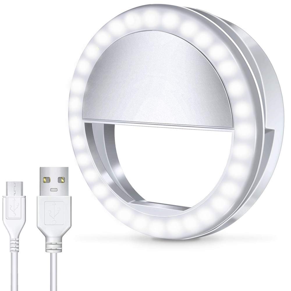 IZZA Selfie Light - LED Ring Light for iPhone - Portable Cell Phone Ring Light for Android Smartphone - Mini Cellphone Camera Photo Ringlight with Clip - Rechargeable Halo Circle Makeup Light (White)