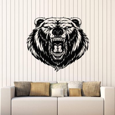Vinyl Wall Decal Grizzly Animal Predator Aggressive Bear Head Stickers Mural Large Decor (g2473) Black