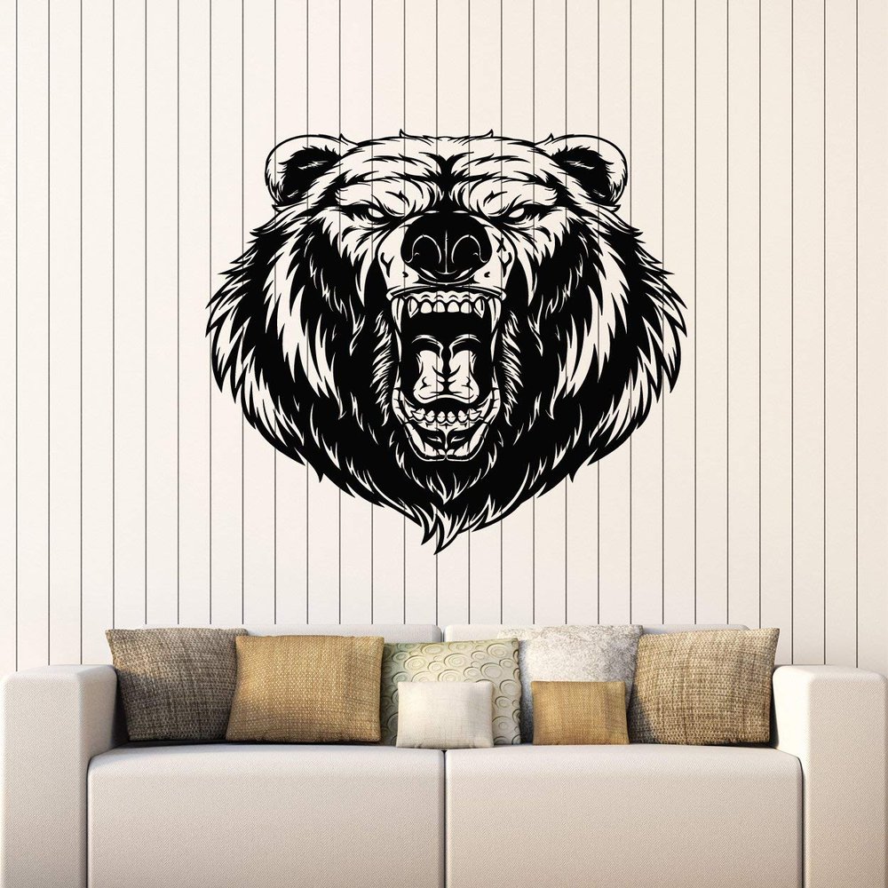 Vinyl Wall Decal Grizzly Animal Predator Aggressive Bear Head Stickers Mural Large Decor (g2473) Black