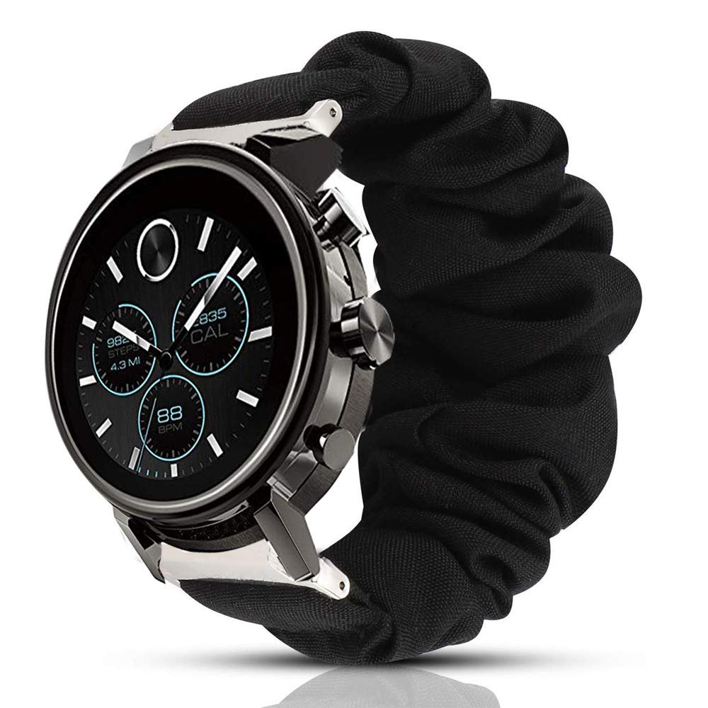 200Pcs Compatible for Movado 2.0 Smartwatch Band, Blueshaw Fabric Elastic Scrunchie Elastic Watch Band Women Cute Replacement Straps for Movado Connect 2.0 Smartwatch 40mm / 42mm (Black, 42mm case)