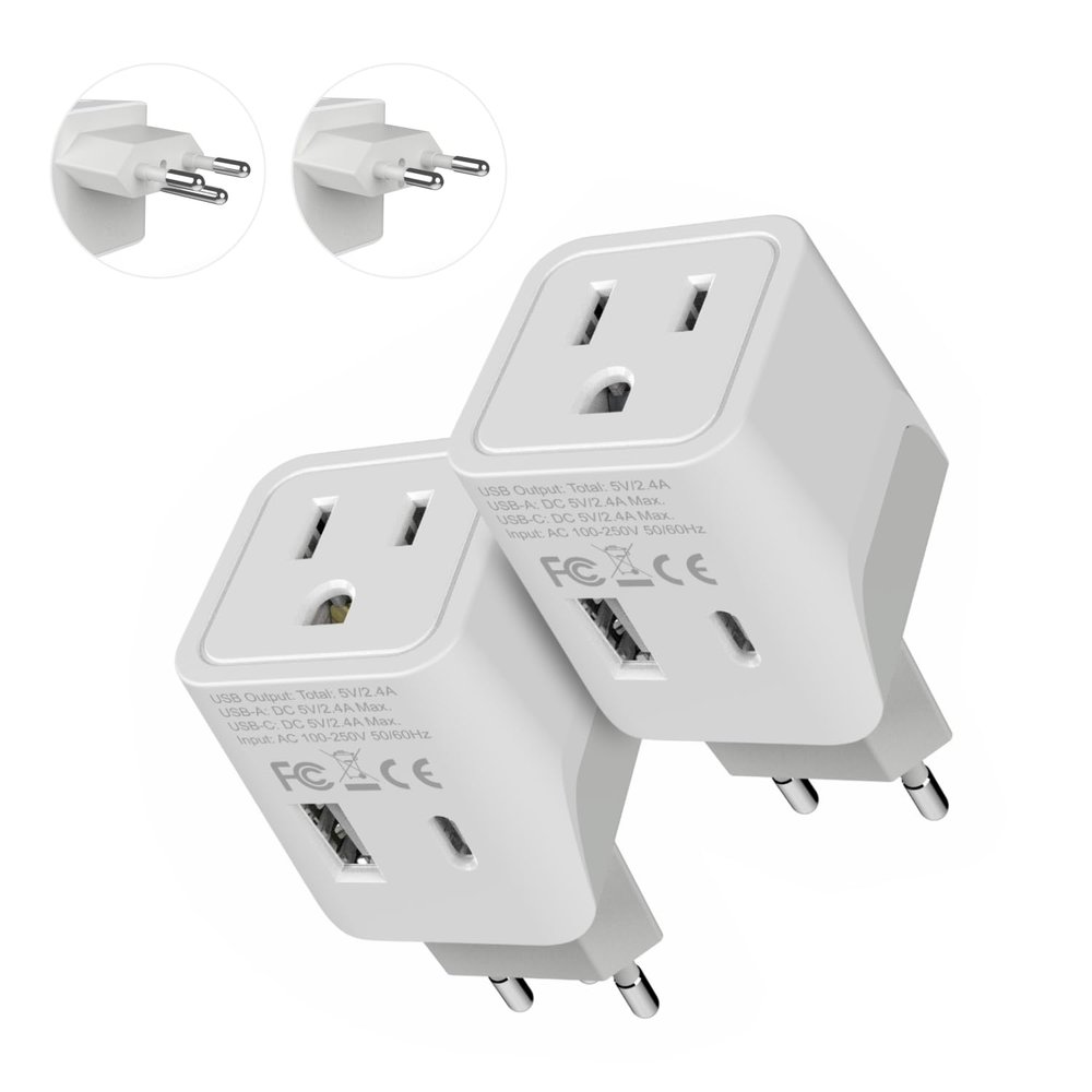 Ceptics Switzerland Travel Plug Set - with 2 USB + USA Socket Input - Type J and Type C- Ultra Compact - Safe Grounded Perfect for Cell Phones, Laptops, Camera Chargers