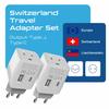 Ceptics Switzerland Travel Plug Set - with 2 USB + USA Socket Input - Type J and Type C- Ultra Compact - Safe Grounded Perfect for Cell Phones, Laptops, Camera Chargers view 2