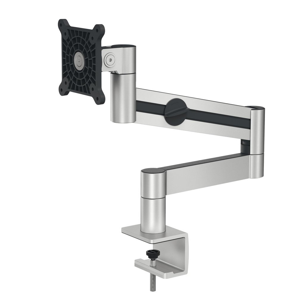 Durable Monitor Mount with Flexible Arm and Desk Clamp, 360-Degree Rotation, Tiltable, for VESA Screens 21-27", User-Friendly, Silver (508323)