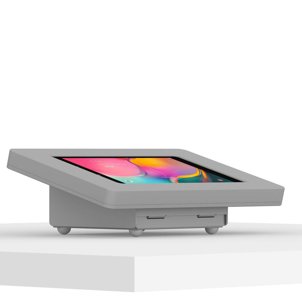 VidaMount Light Grey Enclosure and Fixed Tilted 15 Desk/Surface Mount [Bundle] Compatible with Samsung Galaxy Tab A 8.0 (2019)