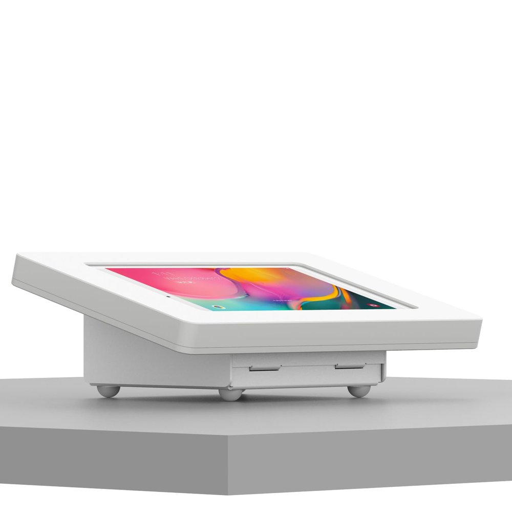VidaMount White Enclosure and Fixed Tilted 15 Desk/Surface Mount [Bundle] Compatible with Samsung Galaxy Tab A 8.0 (2019)