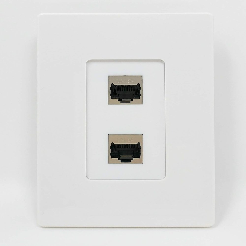 RiteAV CAT 6A 2 Port Shielded Cat6a Wall Plate 1 Gang Decorative Screwless White
