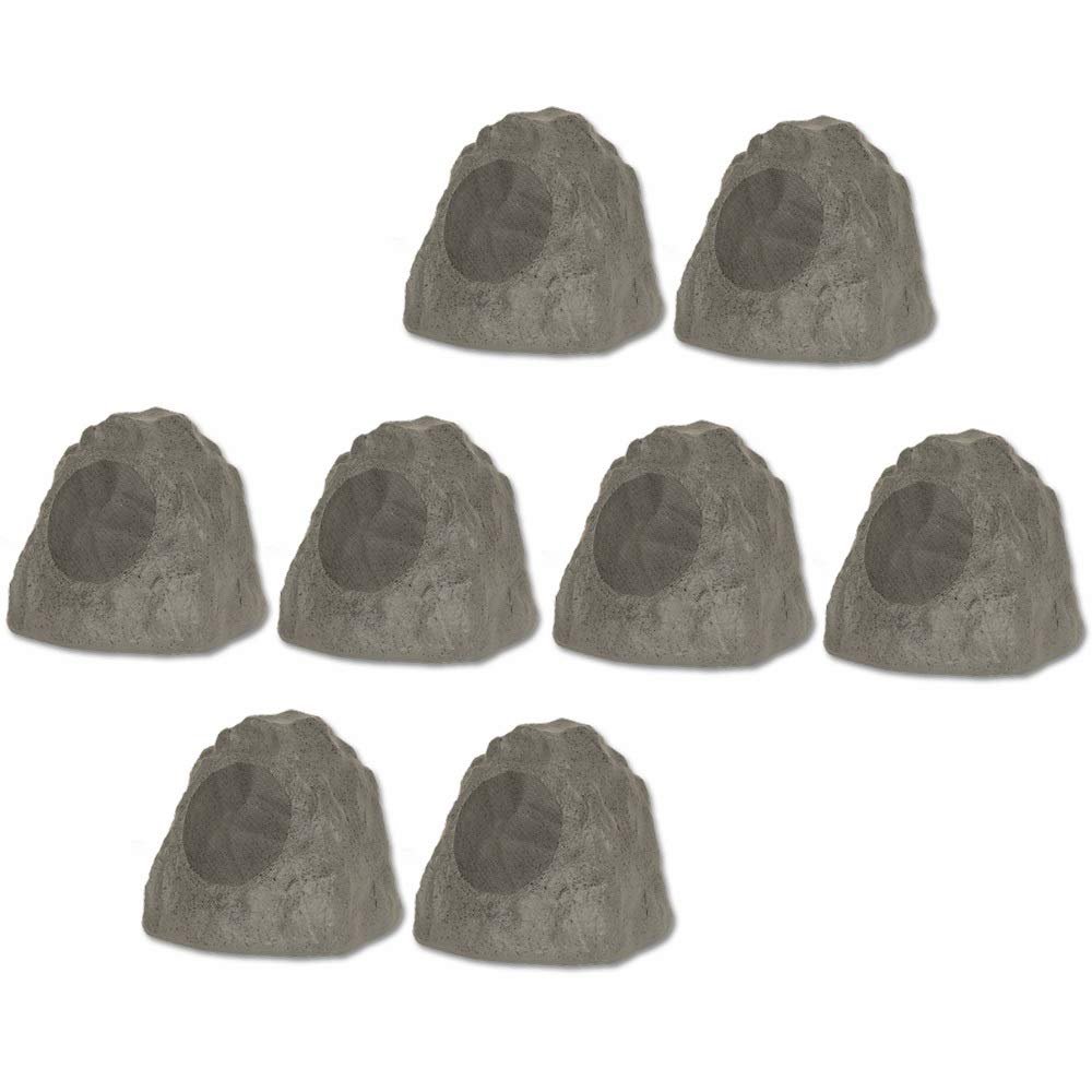 8R8SG Outdoor Slate 8" Rock 8 Speaker Set for Deck Pool Spa Yard Garden
