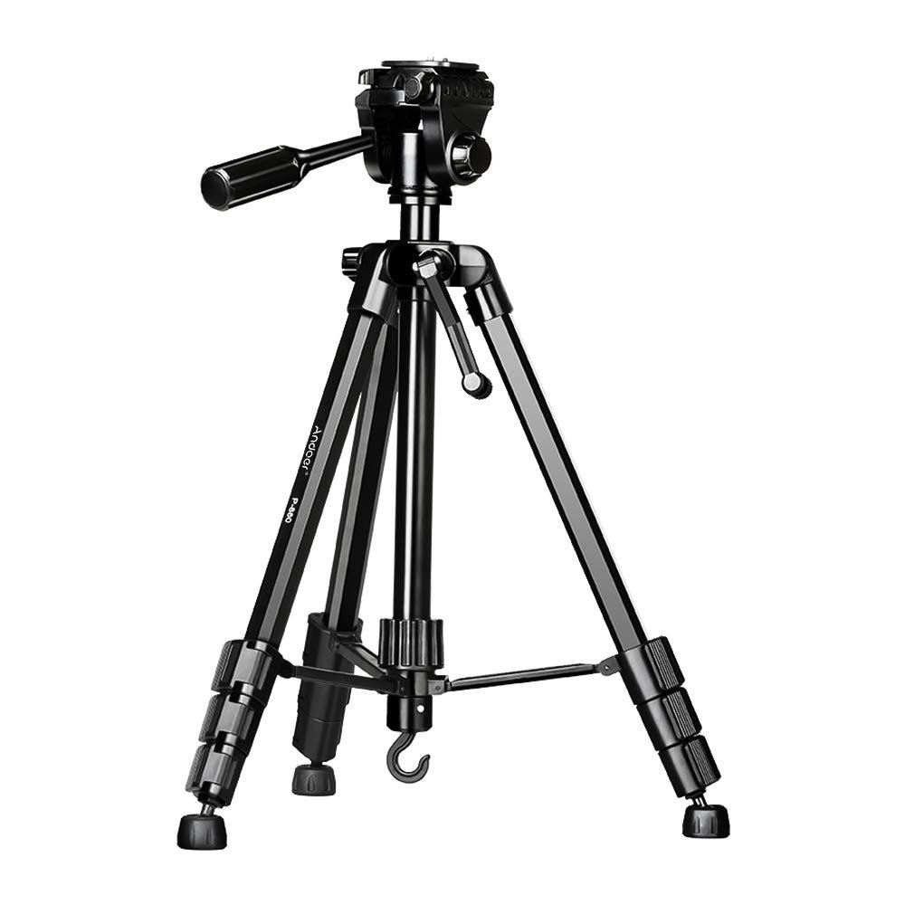 Andoer Portable Tripod Stand Aluminum Alloy 5kg/11lbs Load Capacity Max. Height 148cm/58.2in with 3-Way Tripod Head Middle Axis Black