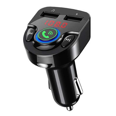 Bluetooth FM Transmitter for Car, Wireless Bluetooth 5.0 Radio Adapter Car Kit with Handsfree Calling 2 USB Ports LED Display Voltage Detection Support U-Disk AUX Output