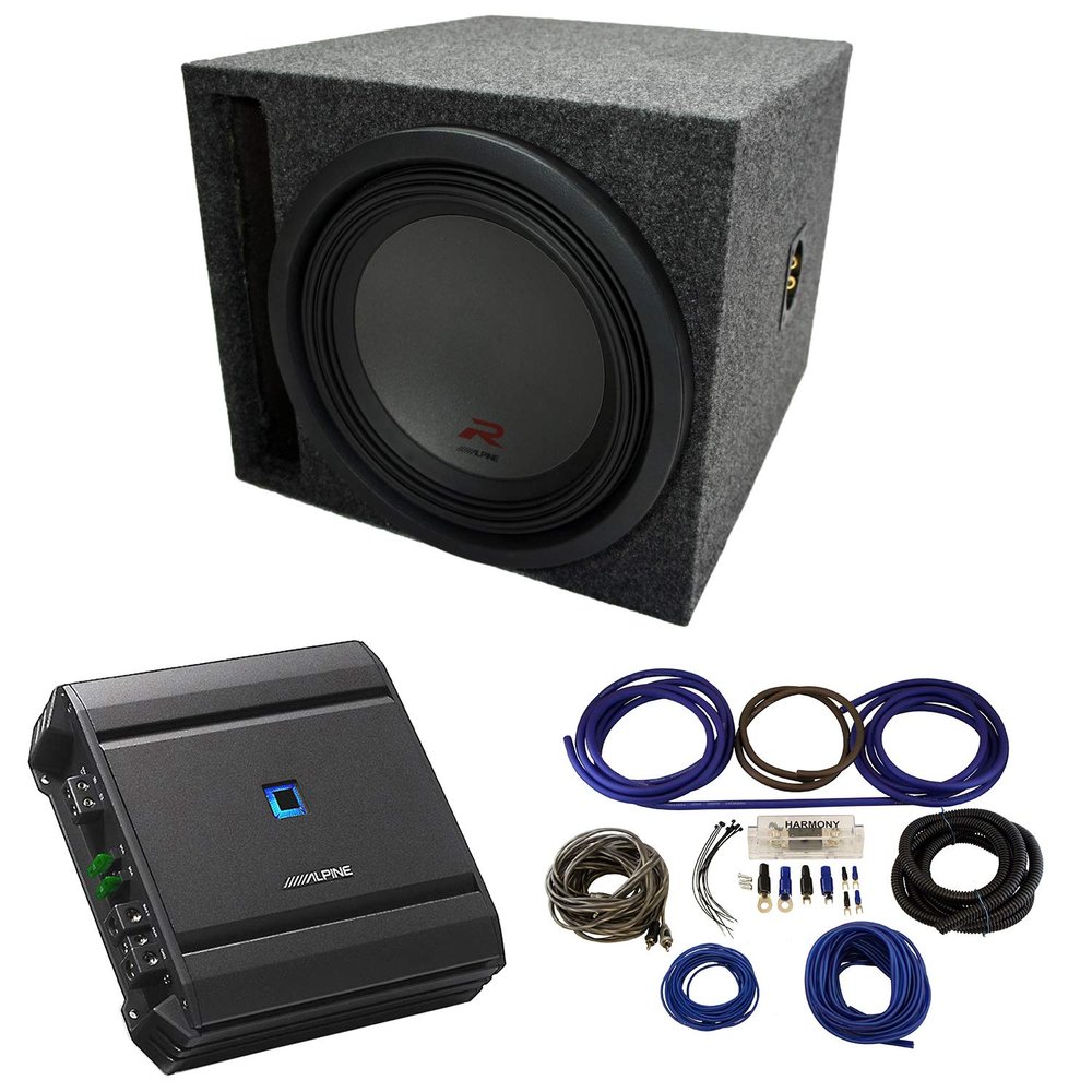 American Sound Connection ASC 1X12VMBASS Universal Car Audio Single 12 SPL Bass Labyrinth Vent Sub Box Enclosure, S-A60M Type S Series Class D Sub 1200W Amp and R-W12D4 Type R Series Dual 4 Ohm 2250W