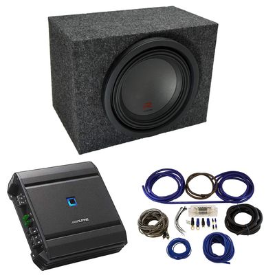 American Sound Connection Alpine Type R Bundle Compatible with Universal Car R-W10D4 Single 10" Loaded Sealed Rearfire Sub Box Enclosure with S-A60M Amplifier and 4GA Amp Wiring Kit