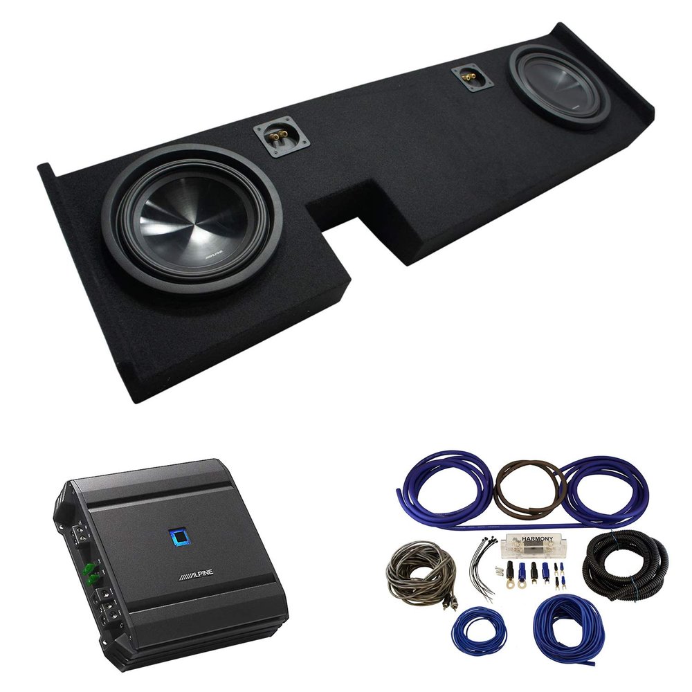 American Sound Connection Compatible with 2009-2014 Ford F-150 Ext Super Cab Truck Alpine SWT-10S4 Dual 10" Sub Box Enclosure with S-A60M Amplifier & 4GA Amp Kit