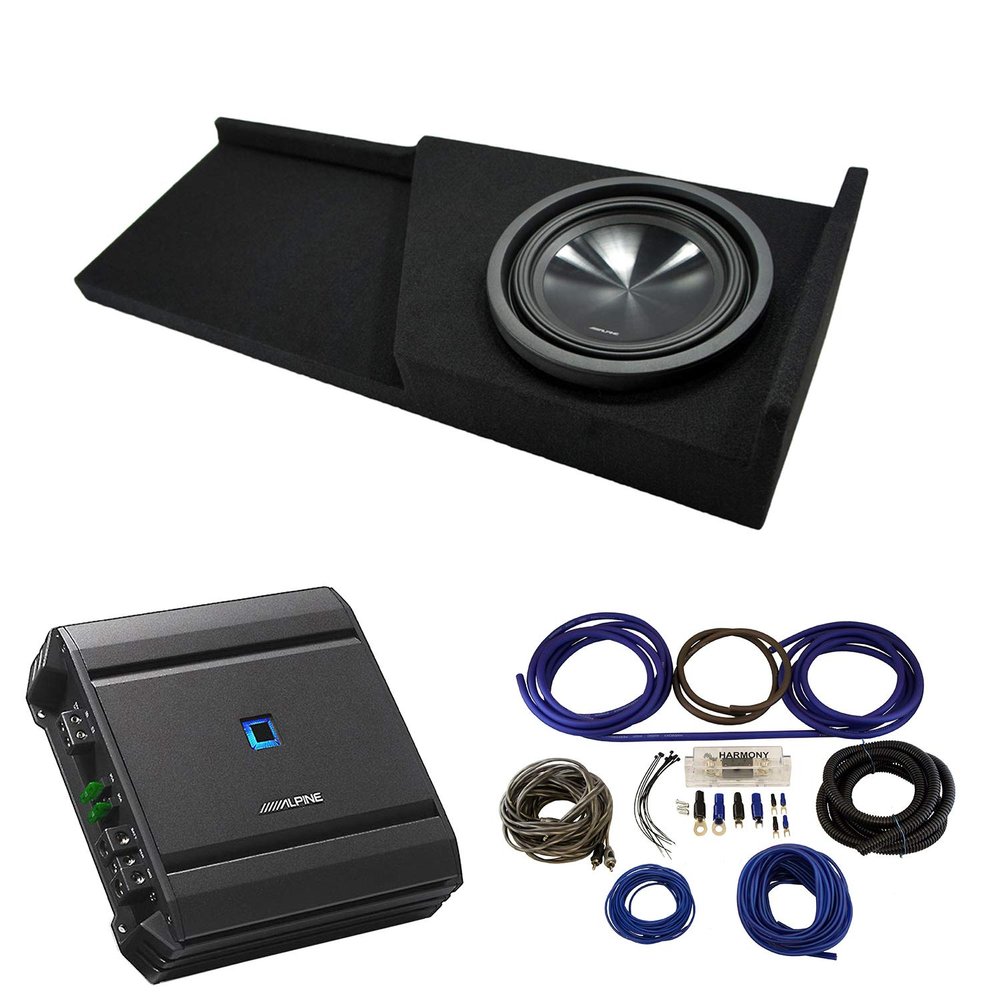 American Sound Connection - Compatible with 2007-2013 Chevy Silverado Ext Cab Truck Alpine SWT-10S2 Single 10 Sub Box Enclosure with S-A60M Amplifier & 4GA Amp Kit