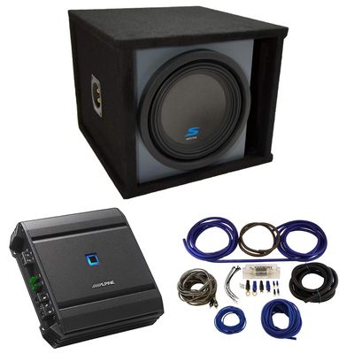 American Sound Connection Universal Car Stereo Paintable Ported 10" Alpine Type S S-W10D4 Sub Box Enclosure with S-A60M Amplifier & 4GA Amp Kit