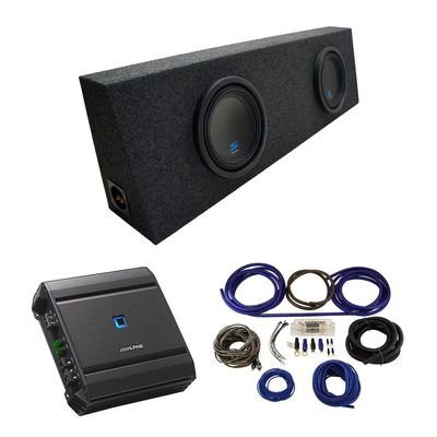American Sound Connection Universal Regular Standard Cab Truck Alpine Type S S-W10D2 Dual 10" Sub Box Enclosure with S-A60M Amplifier & 4GA Amp Kit