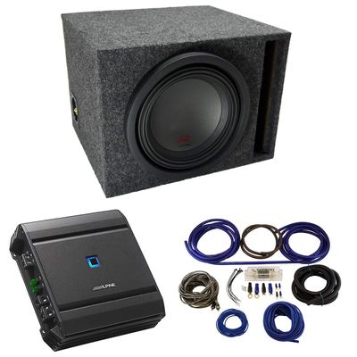 American Sound Connection Alpine Type R Bundle Compatible with Universal Car R-W10D4 Single 10" Loaded Vented Port Sub Box Enclosure with S-A60M Amplifier and 4GA Amp Wiring Kit