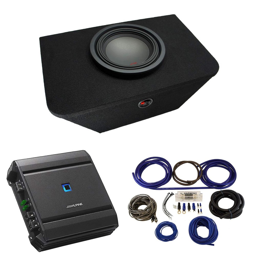 American Sound Connection Bundle Compatible with Honda S2000 2000-2009 Alpine Type R R-W10D4 Single 10" Sub Box Enclosure with S-A60M Amplifier & 4GA Amp Kit
