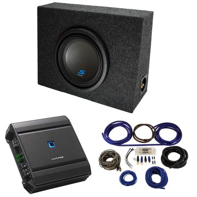 American Sound Connection Universal Regular Standard Cab Truck Alpine Type S S-W10D4 Single 10" Sub Box Enclosure with S-A60M Amplifier & 4GA Amp Kit