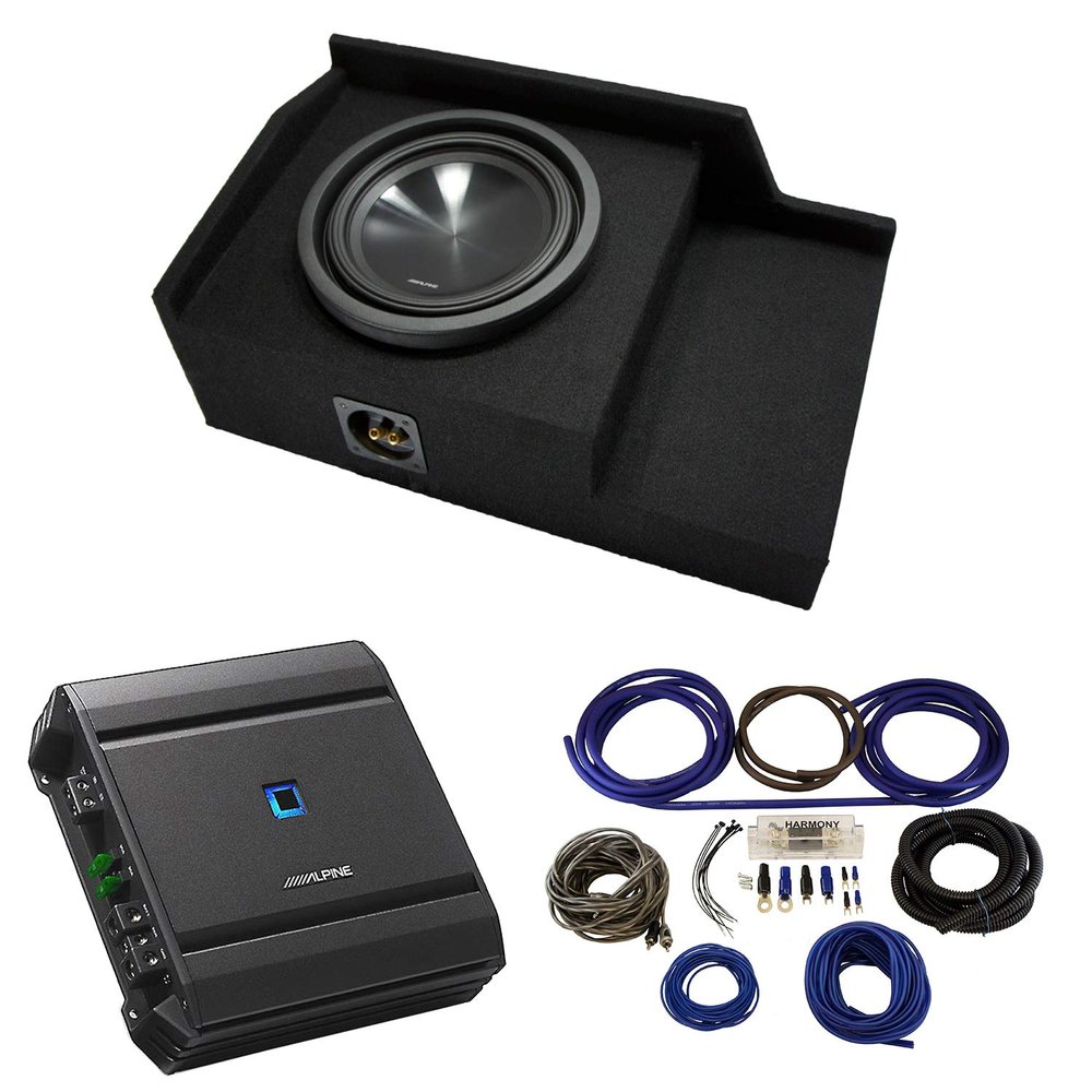 Alpine SWT-10S2 Bundle Compatible with GMC Sierra 1999-2006 Ext Cab Truck Single 10" Sub Box Enclosure with S-A60M Amplifier & 4GA Amp Kit