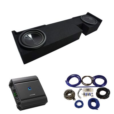 American Sound Connection Compatible with Ford F-150 Ext Super Cab 2000-2003 Truck Alpine SWT-10S4 Dual 10" Sub Box Enclosure with S-A60M Amplifier & 4GA Amp Kit