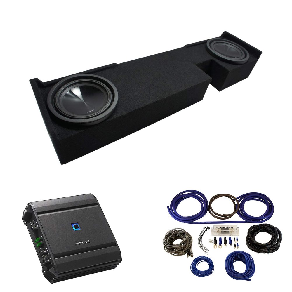 American Sound Connection Compatible with Ford F-150 Ext Super Cab 2000-2003 Truck Alpine SWT-10S4 Dual 10" Sub Box Enclosure with S-A60M Amplifier & 4GA Amp Kit