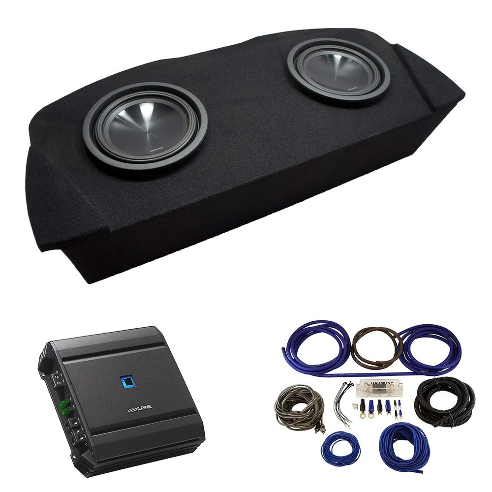 American Sound Connection Compatible with 2003-2008 Nissan 350Z Coupe Hatch Fit Alpine SWT-10S4 Dual 10" Sub Box Enclosure with S-A60M Amplifier & 4GA Amp Kit